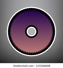 Saw sign. Vector. Violet gradient icon with black and white linear edges at gray background.