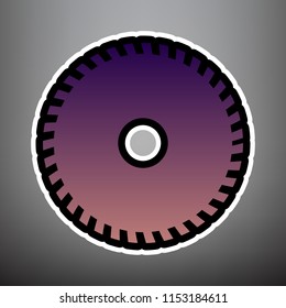Saw sign. Vector. Violet gradient icon with black and white linear edges at gray background.