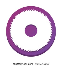 Saw sign. Vector. White icon with flat shadow on purpureus circle at white background. Isolated.