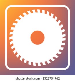 Saw sign. Vector. White icon on transparent button at orange-violet gradient background.