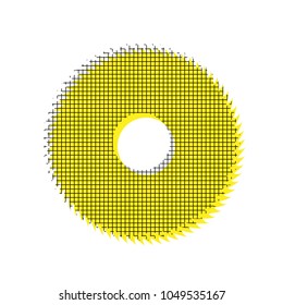 Saw sign. Vector. Yellow icon with square pattern duplicate at white background. Isolated.