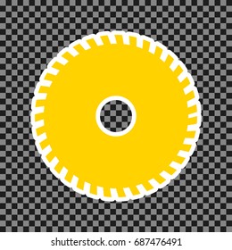 Saw sign. Vector. Yellow icon with white contour on dark transparent background.