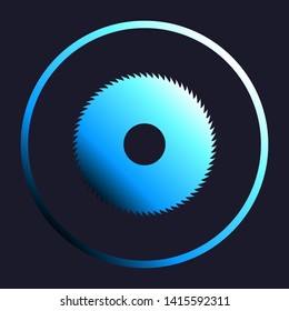 Saw sign. White, cyan and blue gradient icon as round button in white shell at dark blue background. Illustration.
