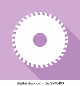 Saw sign. White Icon with long shadow at purple background. Illustration.