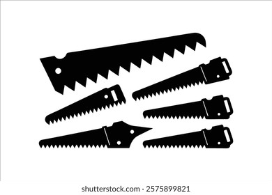 Saw silhouette set. Hand Saw Silhouette Icons - Black Woodworking Tools Set

