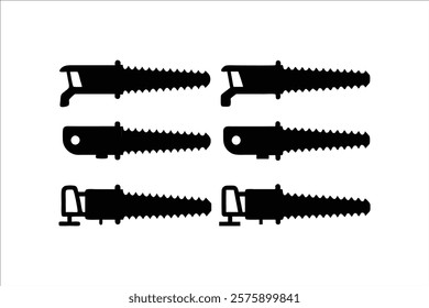 Saw silhouette set. Hand Saw Silhouette Icons - Black Woodworking Tools Set

