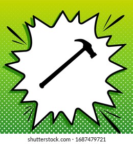 Saw simple Icon. Black Icon on white popart Splash at green background with white spots. Illustration.