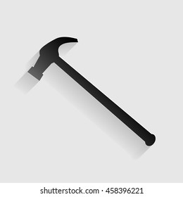 Saw simple Icon. Black paper with shadow on gray background.