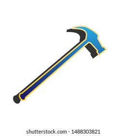 Saw simple Icon. Blue icon with gold contour with dark gray shadow at white background. Illustration.
