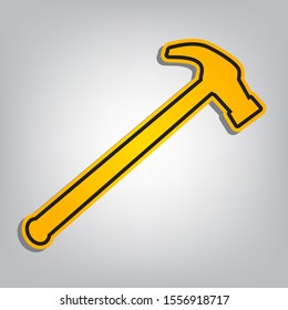 Saw simple Icon. Flat orange icon with overlapping linear black icon with gray shadow at whitish background. Illustration.