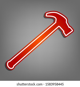 Saw simple Icon. Flat red icon with linear white icon with gray shadow at grayish background. Illustration.