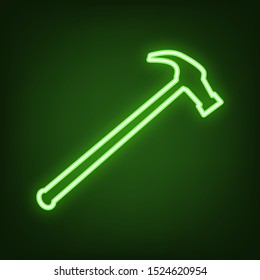 Saw simple Icon. Green neon icon in the dark. Blurred lightening. Illustration.