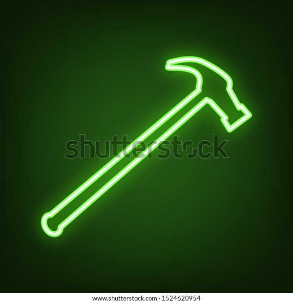Saw simple Icon. Green neon icon in the\
dark. Blurred lightening.\
Illustration.