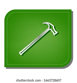 Saw simple Icon. Silver gradient line icon with dark green shadow at ecological patched green leaf. Illustration.