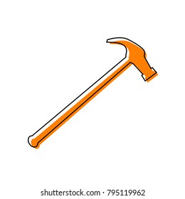 Saw simple Icon. Vector. Black line icon with shifted flat orange filled icon on white background. Isolated.