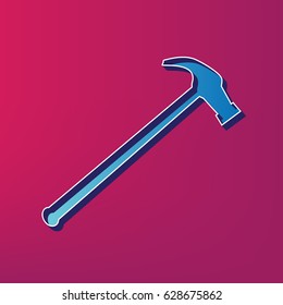 Saw simple Icon. Vector. Blue 3d printed icon on magenta background.