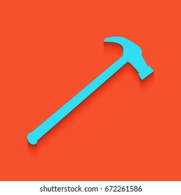 Saw simple Icon. Vector. Blue icon with soft shadow putted down on flamingo background.