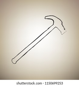 Saw simple Icon. Vector. Brush drawed black icon at light brown background.