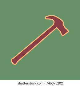 Saw simple Icon. Vector. Cordovan icon and mellow apricot halo with light khaki filled space at russian green background.