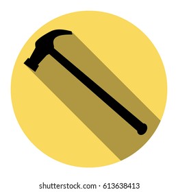 Saw simple Icon. Vector. Flat black icon with flat shadow on royal yellow circle with white background. Isolated.