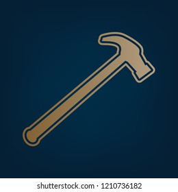 Saw simple Icon. Vector. Golden icon and border at dark cyan background.