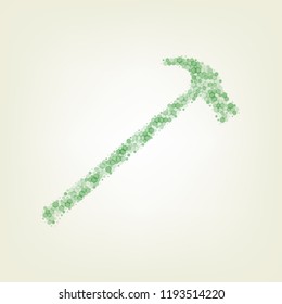 Saw simple Icon. Vector. Green hexagon rastered icon and noised opacity and size at light green background with central light.