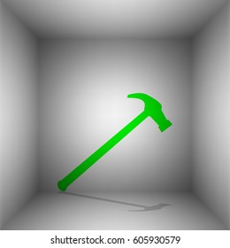 Saw simple Icon. Vector. Green icon with shadow in the room.