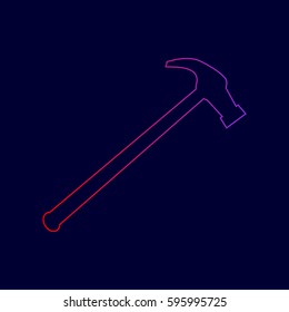 Saw simple Icon. Vector. Line icon with gradient from red to violet colors on dark blue background.