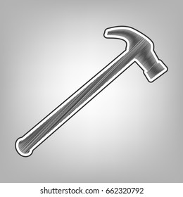 Saw simple Icon. Vector. Pencil sketch imitation. Dark gray scribble icon with dark gray outer contour at gray background.