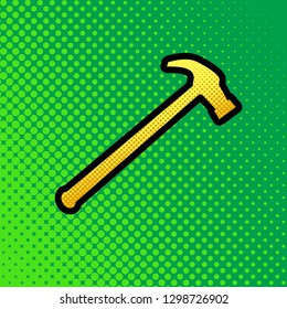 Saw simple Icon. Vector. Pop art orange to yellow dots-gradient icon with black contour at greenish background.