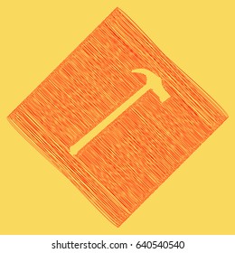 Saw simple Icon. Vector. Red scribble icon obtained as a result of subtraction rhomb and path. Royal yellow background.