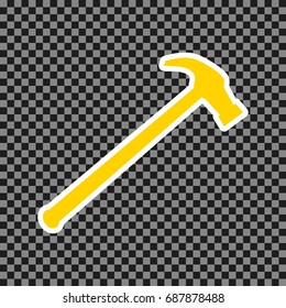 Saw simple Icon. Vector. Yellow icon with white contour on dark transparent background.