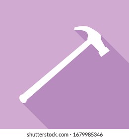 Saw simple Icon. White Icon with long shadow at purple background. Illustration.