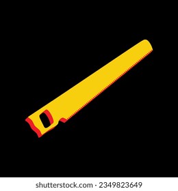 Saw simple sign. 3D Extruded Yellow Icon with Red Sides a Black background. Illustration.