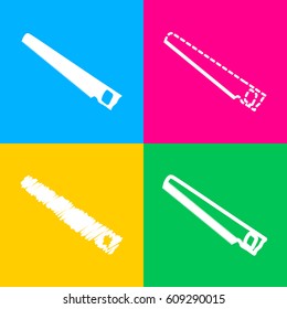 Saw simple sign. Four styles of icon on four color squares.