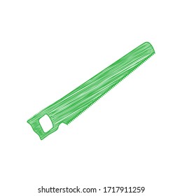Vi un simple signo. Ícono de garabato verde con contorno sólido sobre fondo blanco.  Ilustración.