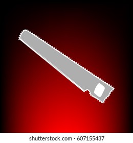 Saw simple sign. Postage stam or old photo style on red-black gradient background.