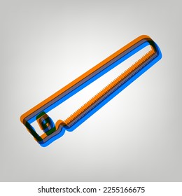 Saw simple sign. Stroked Icon in orange, azure and old lavender Colors at gray Background. Illustration.