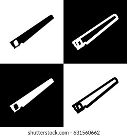 Saw simple sign. Vector. Black and white icons and line icon on chess board.