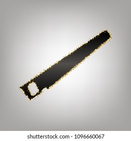 Saw simple sign. Vector. Blackish icon with golden stars at grayish background.