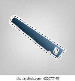 Saw simple sign. Vector. Blue icon with outline for cutting out at gray background.