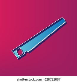 Saw simple sign. Vector. Blue 3d printed icon on magenta background.
