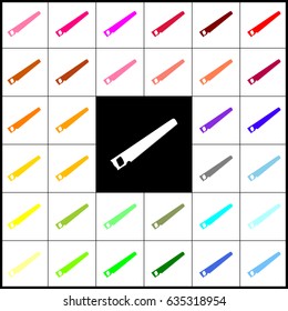 Saw simple sign. Vector. Felt-pen 33 colorful icons at white and black backgrounds. Colorfull.