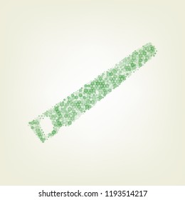 Saw simple sign. Vector. Green hexagon rastered icon and noised opacity and size at light green background with central light.