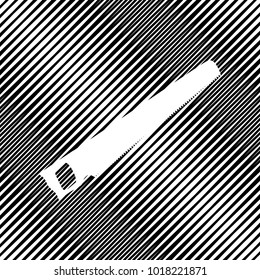 Saw simple sign. Vector. Icon. Hole in moire background.