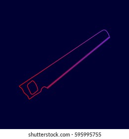 Saw simple sign. Vector. Line icon with gradient from red to violet colors on dark blue background.
