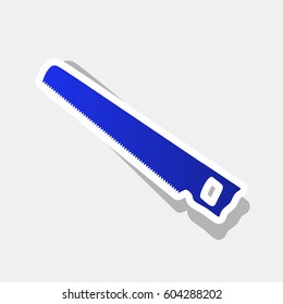 Saw simple sign. Vector. New year bluish icon with outside stroke and gray shadow on light gray background.