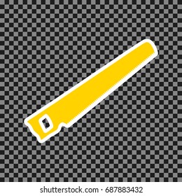 Saw simple sign. Vector. Yellow icon with white contour on dark transparent background.