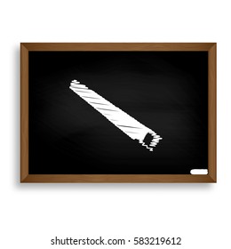 Saw simple sign. White chalk icon on black school board with sha