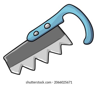 Saw small cartoon color drawing, vector illustration, horizontal, over white, isolated
